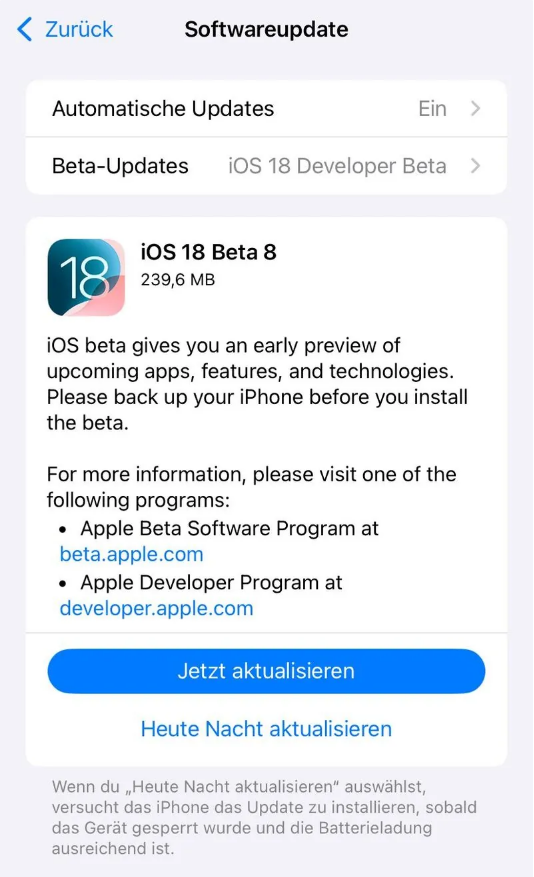 剑川苹果手机维修分享苹果 iOS / iPadOS 18 开发者预览版 Beta 8 发布 